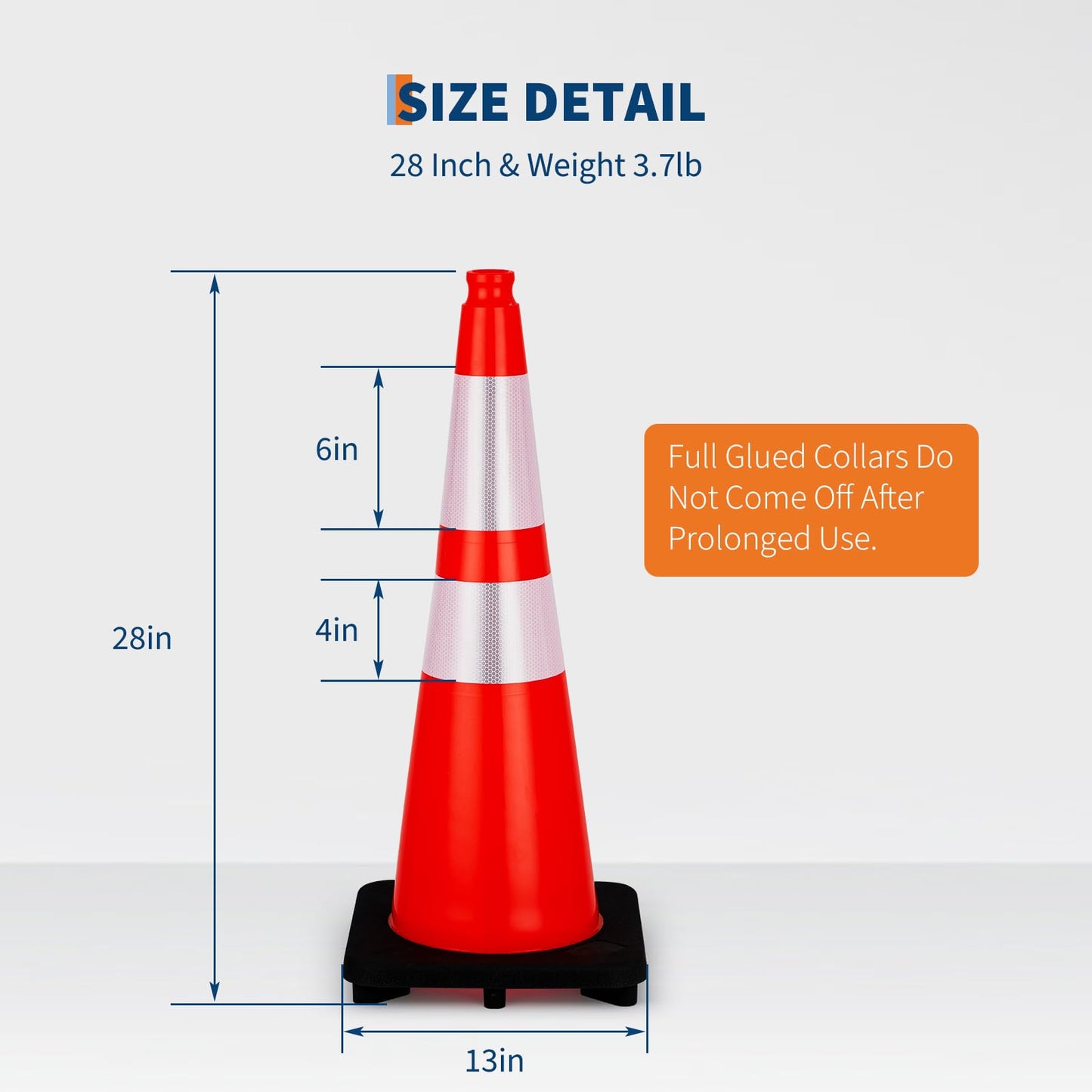 10 Pack 28 Inch Traffic Safety Cones - Parking Cones with Heavy Black Base and Reflective Collars, Orange Safety Cones for Parking Lot, Construction Work, Road Safety Control