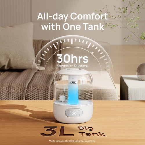 DREO Ultrasonic Humidifier - 3L Top Fill, 30H Quiet Runtime & Humidity Sensor | Ideal for Bedrooms & Nurseries