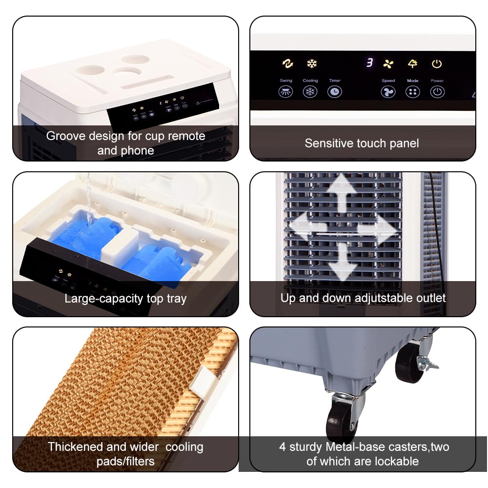 Uthfy Evaporative Air Cooler,3880CFM Swamp Cooler With 10.6 Gal Tank, 43" Portable Evaporative Cooler With Remote,12H Timer,4 Ice Pack,Oscillation,3 Speeds,3 In 1 Cooling Fan for Garage,Patio,Basement