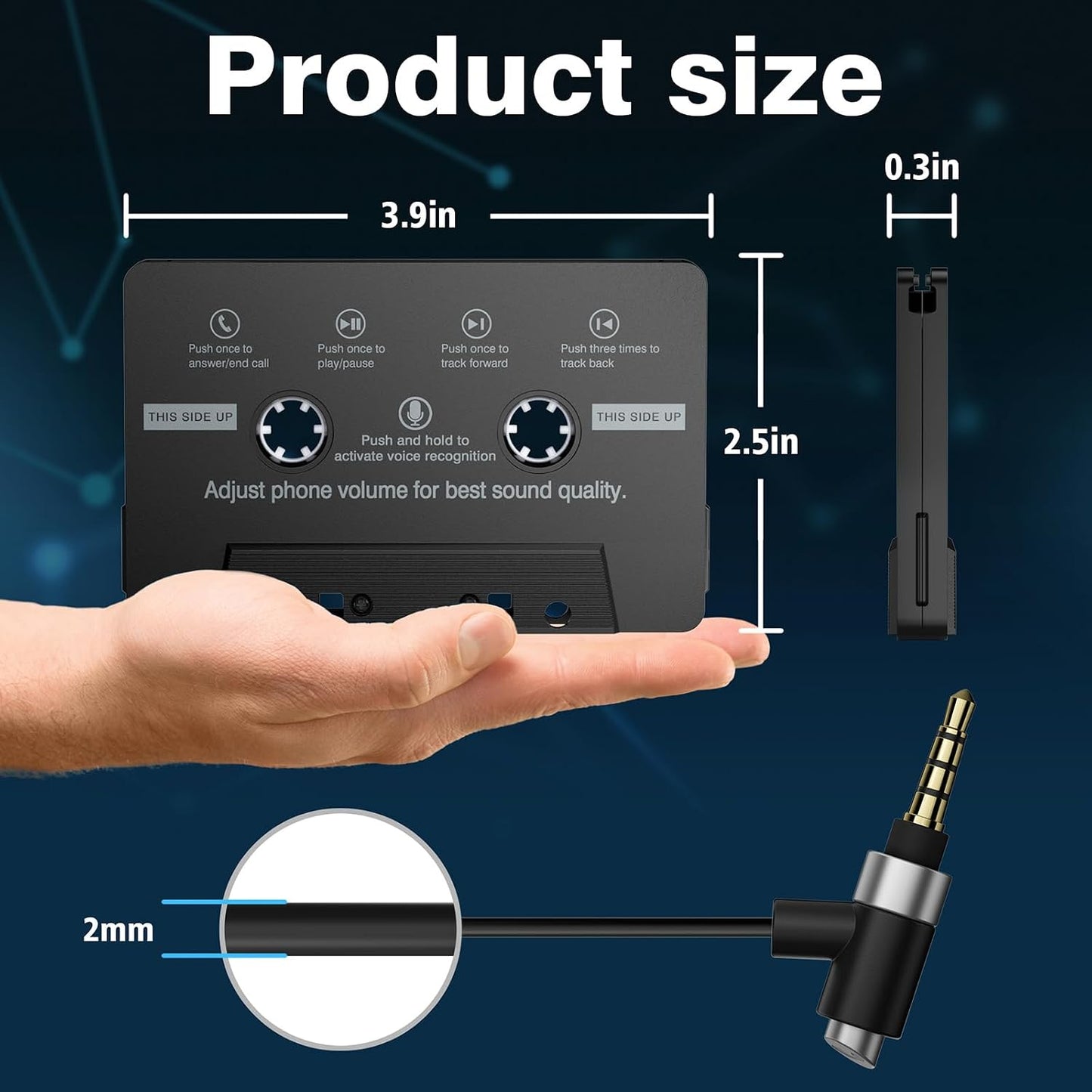 Mersoco Cassette Cassette MP3 3.2 Car Audio Adapter with Hands-Free Calling Microphone, Universal Tape Aux Adapter