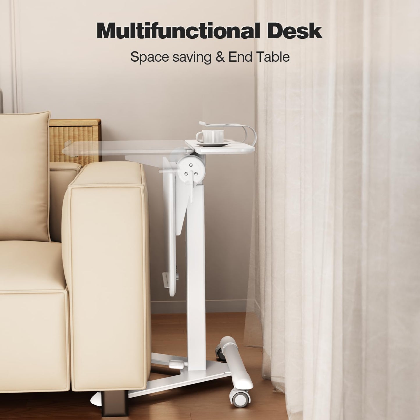 ROMOON Rolling Standing Desk with Wheels, Portable 24 inch Sit-Stand Laptop Cart with Tilt Top and Storage, Mobile Compact Workstation for Home Office and Small Spaces (White)