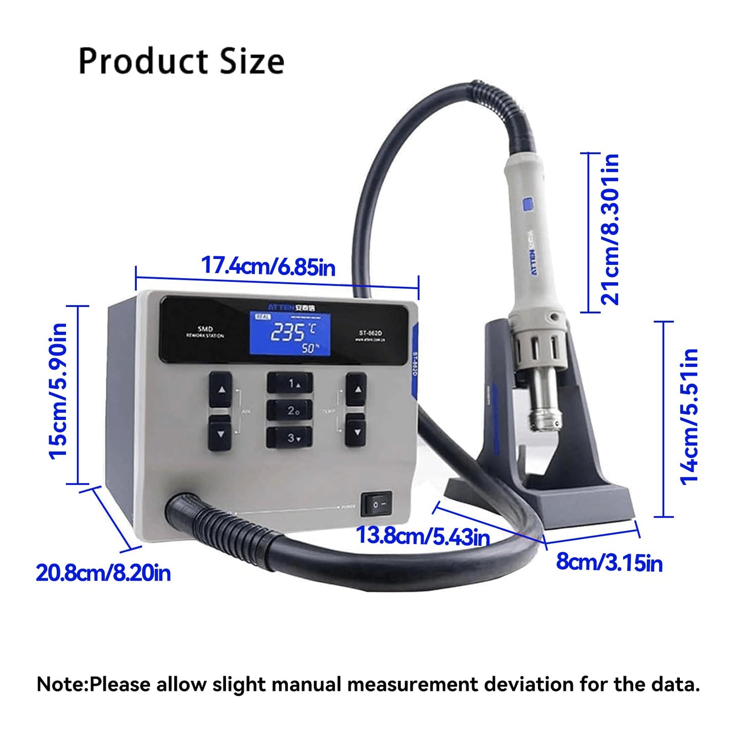 ATTEN ST-862D Lead-free Hot Air Gun Soldering Station Intelligent Digital Display 1000W ST862D Rework Station For PCB Chip Soldering Repair