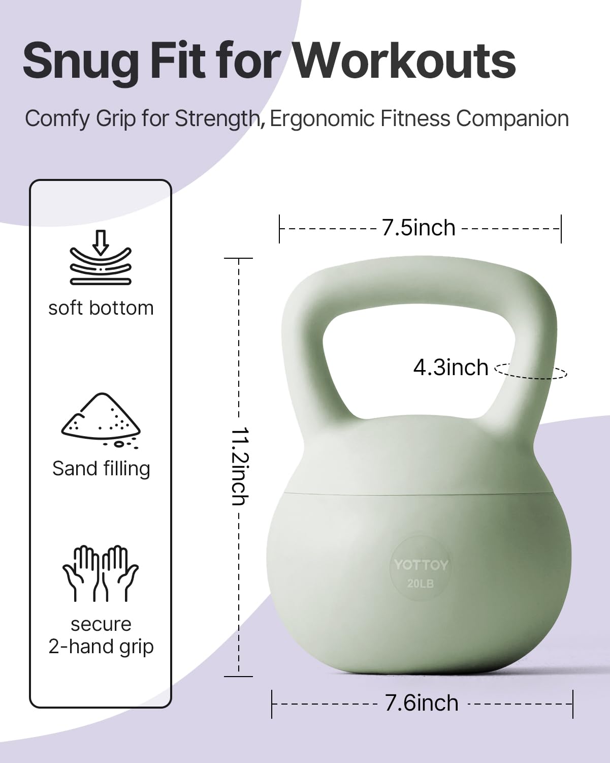 YOTTOY Soft Kettlebell,Kettlebell Anti-Slip Grip Weight for Home Workouts, Kettlebells Set Strength and Safety Guaranteed (Green, 30 LB)
