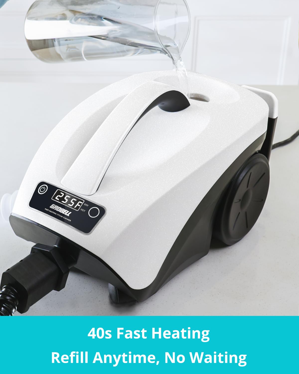 GROBELL Steam Cleaner: 40s Fast Heating-0.66Gal (2.5L) Large Tank-21 PCS Kit-No Cooling-Refill Anytime-Detachable Hose Multi Portable Steamer Mop for Home Car Bed Furniture Tile Grout Floor Cleaning