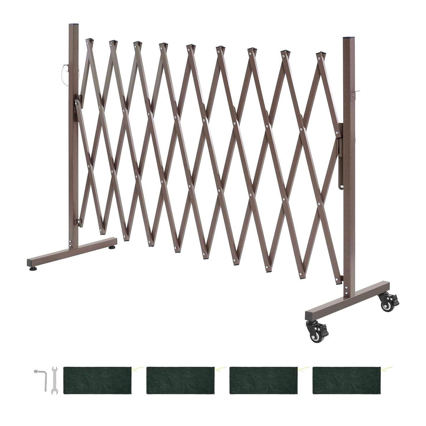 VEVOR Expandable Barricade, 10FT Expandable Safety Barrier, Flexible Mobile Barricade with Locking Casters, Portable Folding Security Gate Metal Traffic Fence for Patio Garden Stairway