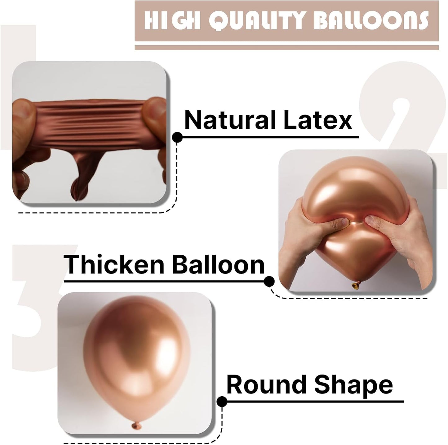 PartyWoo Metallic Rose Gold Balloons - 50pcs 12 Inch Chrome Latex for Weddings & Celebrations