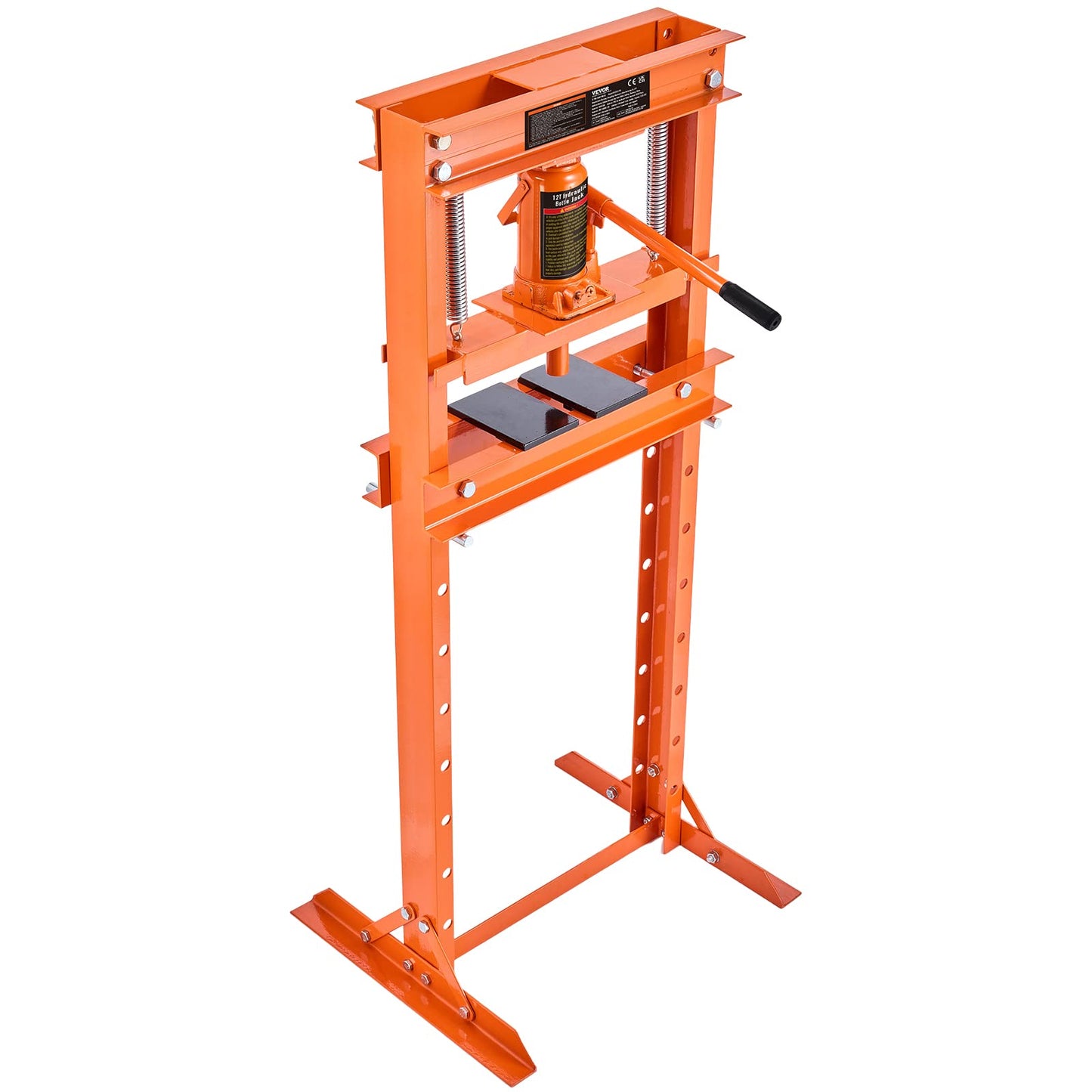 VEVOR Hydraulic Shop Press, 12 Ton/26000lbs, H-Frame, 4-Hold Adjustable Height, with Movable Plates, for Garage or Professional Users, Orange