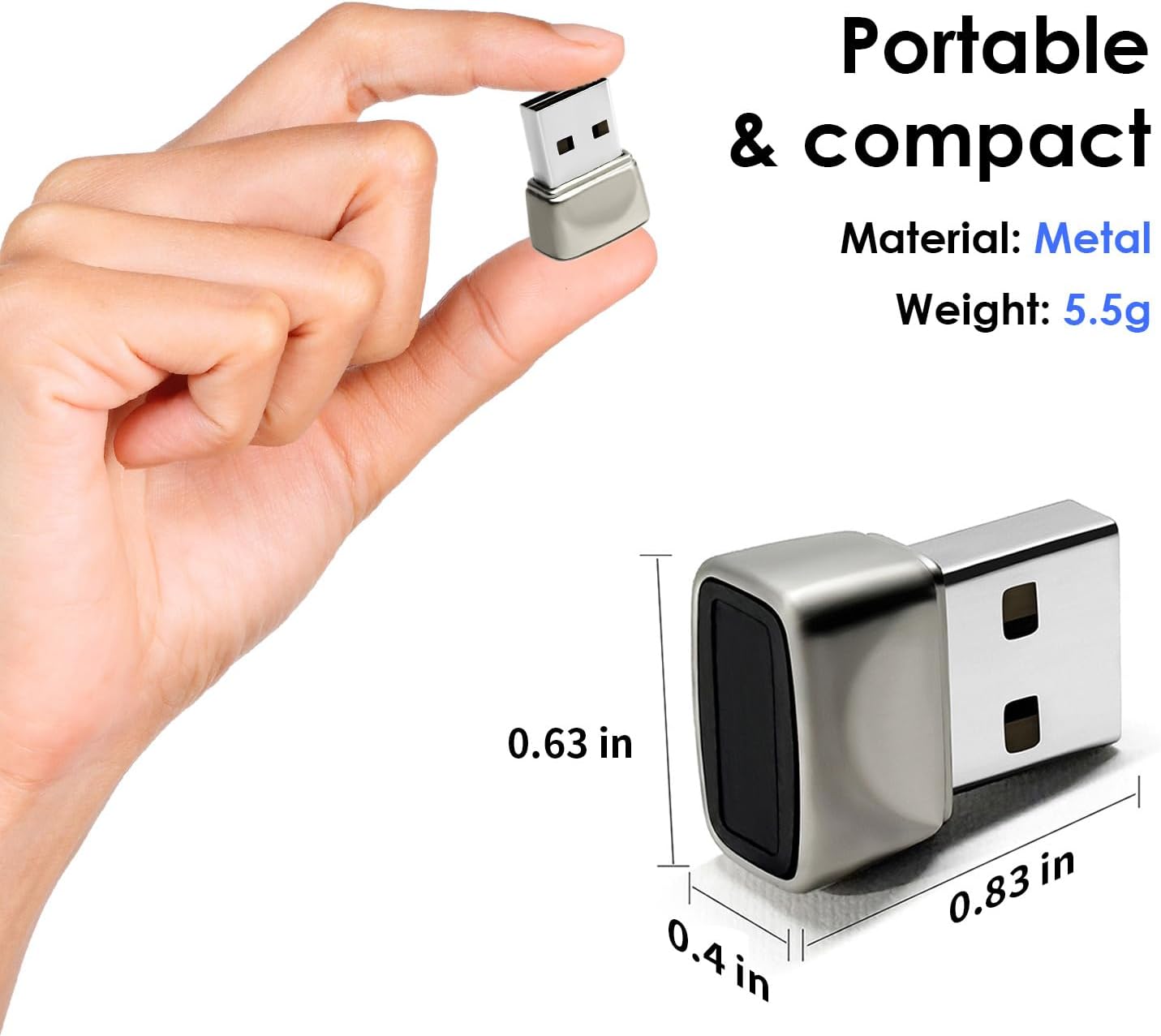 Windows10/11, Setup-Windows USB Fingerprint Reader for Windows Hello Mini Fingerprint Scanner,Metal Shell Auto Driver