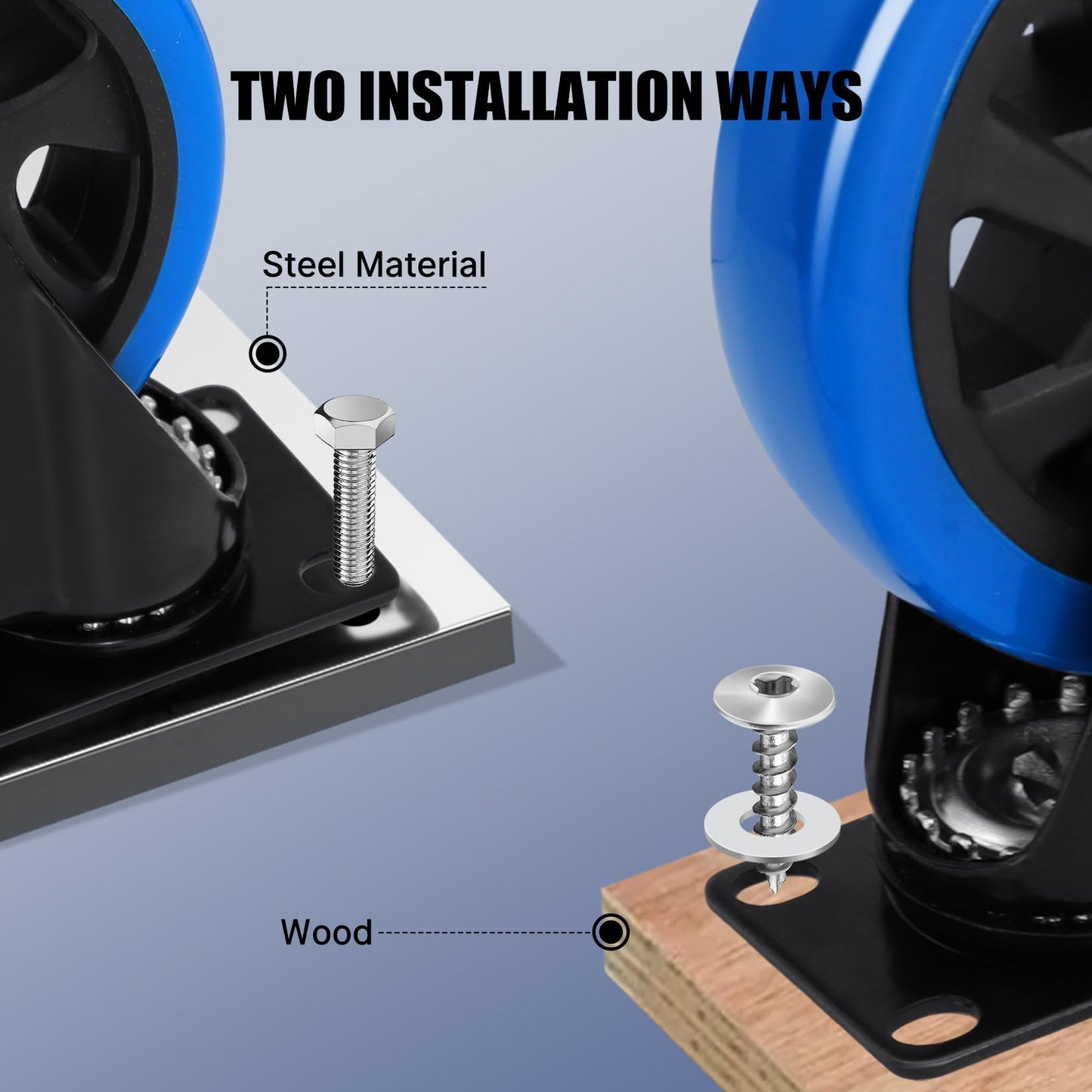 Humagineer 5 Inch Casters Wheel Set of 4, 2200 Lbs Heavy Duty Casters, Safety Locking Industrial Casters with Brake, No Noise Plate Wheels for Cart, Workbench, Furniture (Free Hardware Kits)