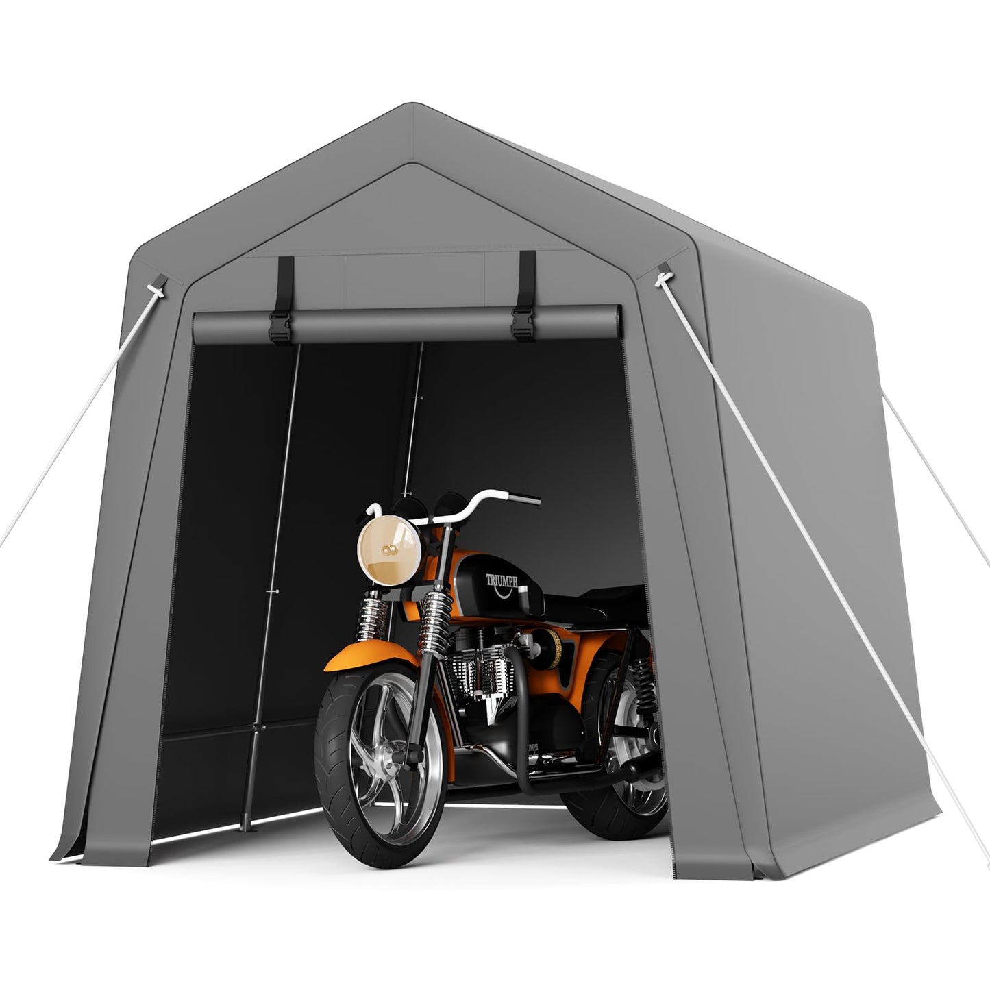 Hipicute 6'x6' Outdoor Portable Storage Shed, Waterproof & UV-Resistant Garage Shelter with 2 Roll-Up Zipper Doors, Anti-Snow Carport Tent for Motorcycle, Bike, and Outdoor Equipment, Gray