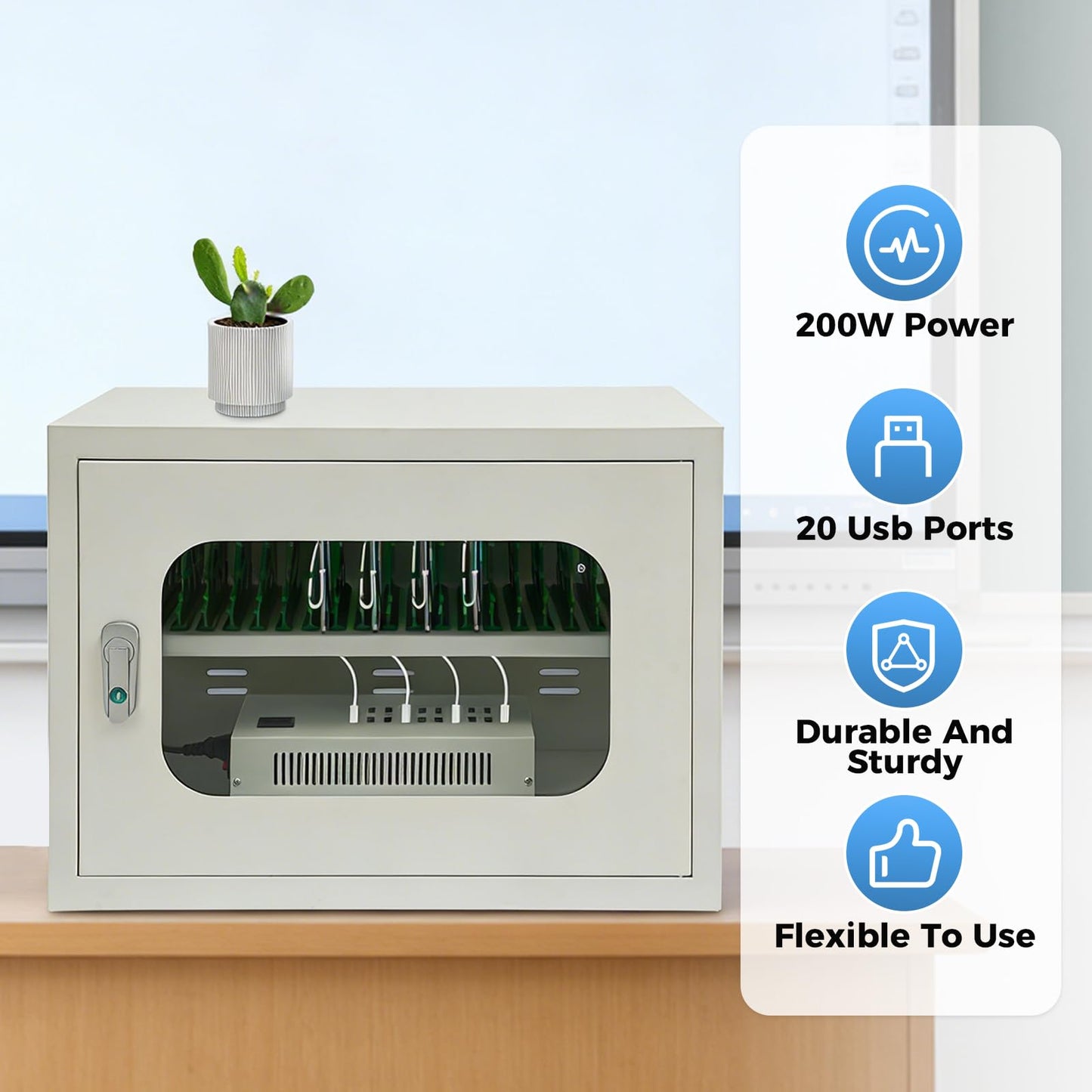 ChronosGear 20 Devices Mobile Phone Storage Cabinet, 200w Secure and Convenient Locking Charging Station, Cellphone Locker with Individual Ac Outlets for Schools, Governments, Factories (White-1)
