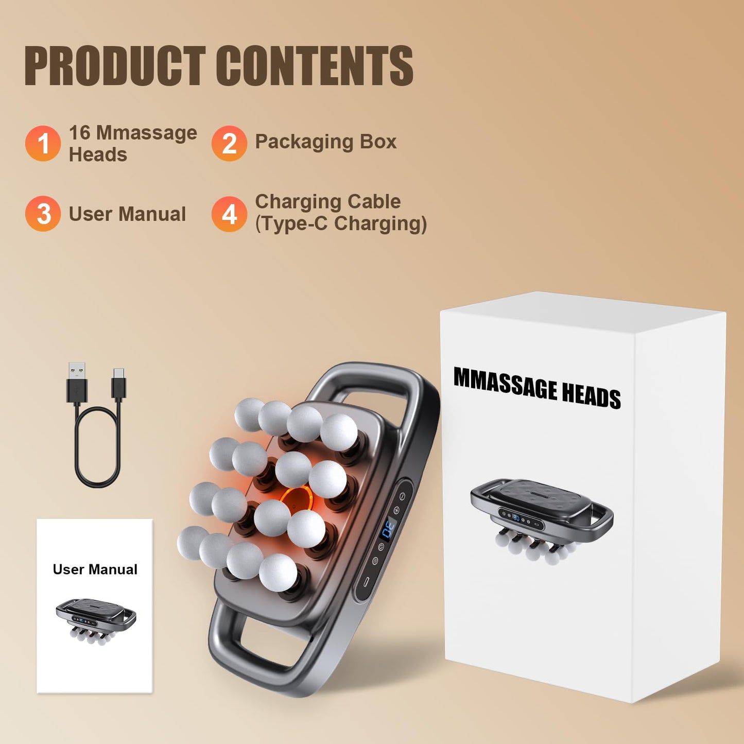 Fathers Day Dad Gifts, 16 Head Massage Gun, 【2026 Upgrade】 12V Motor 60kg Deep Tissue Percussion Massager, 30 Intensity Levels & 3 Smart Modes Multi-Head Back Massager for Legs,Arms,Waist Pain Relief