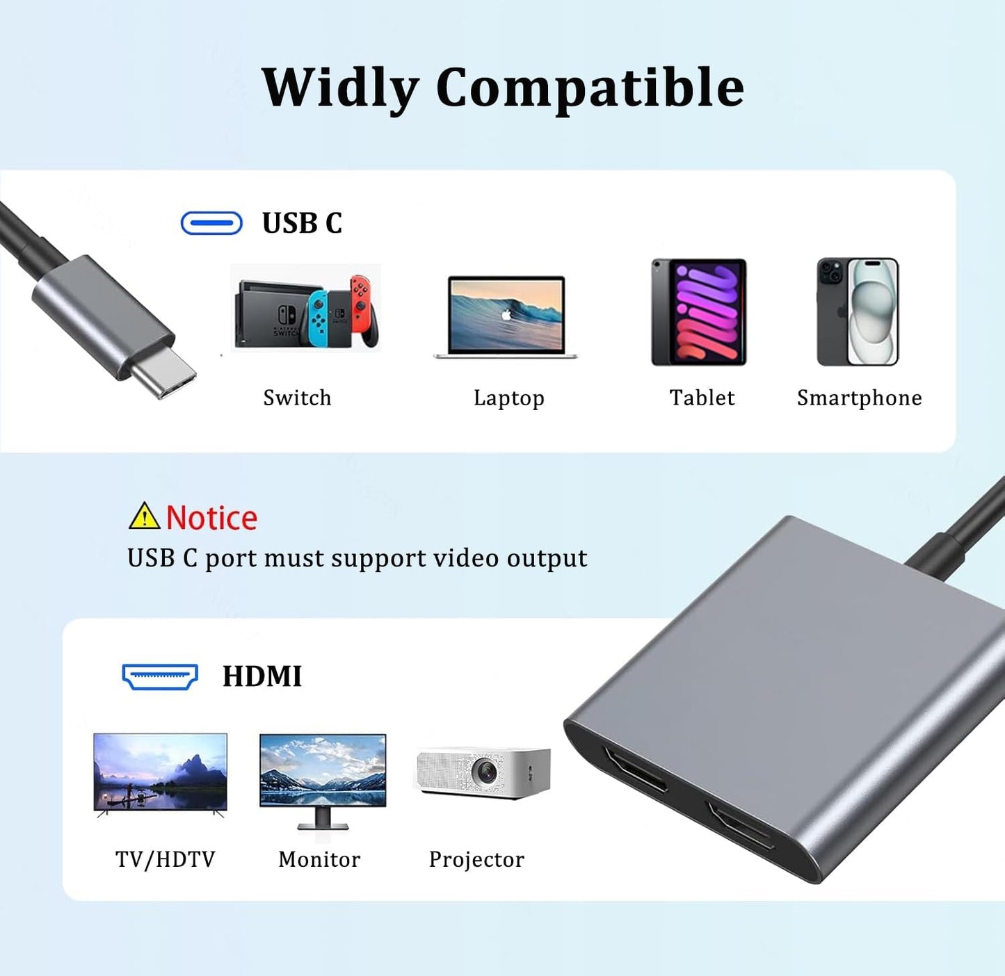 Siawclub 2 4K@60Hz 2 USB C to Dual HDMI Adapter, with HDMI Docking Station, Type C to HD Splitter for Monitors