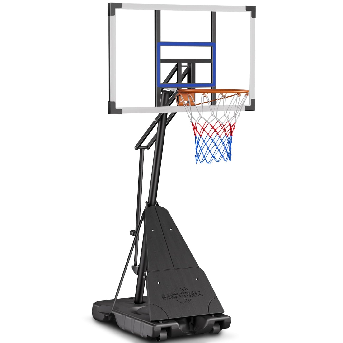 Asbest Basketball Hoop Outdoor with 44" Shatterproof Backboard, 5.09-10FT Adjustable Basketball Goal System, Portable Hoop with Wheels & Easy Adjustment for Driveway, Backyard, Court (Blue)