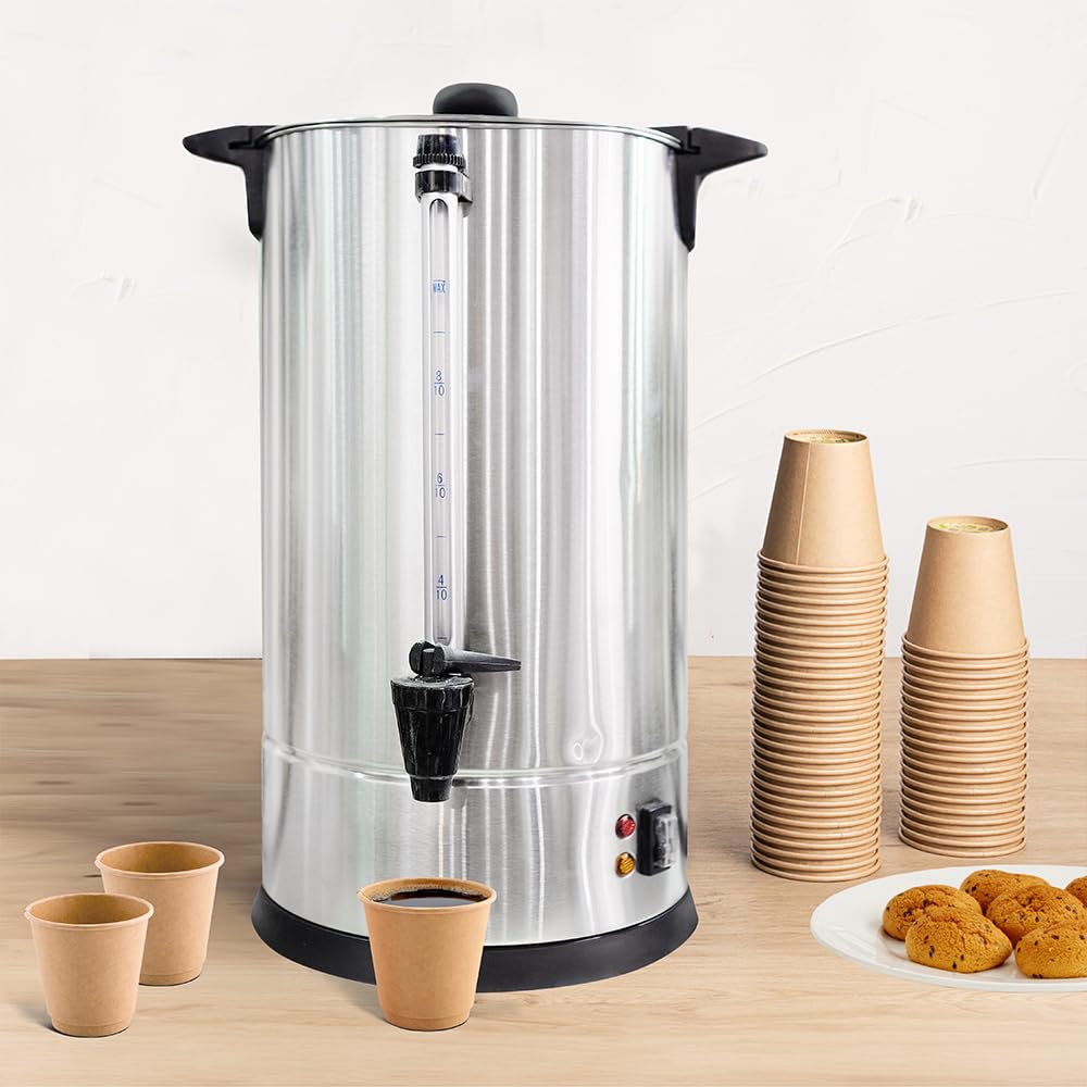 Restaurantware-55 Cup Coffee Urn, 1 Double Wall Hot Beverage Dispenser - Quick Brewing, For Home Or Commercial Use, Stainless Steel Coffee Dispenser, Equipped With Water Gauge and Safety Mechanism,