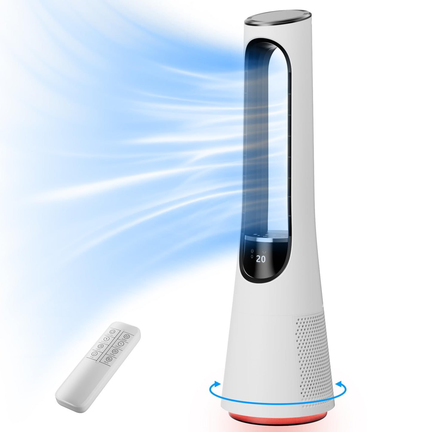 Uthfy 38" Bladeless Tower Fan, 120° Oscillation Quiet Standing Fans, 20 Speeds & 4 Modes, Ambient Light, Remote Control, 12H Timer, Ideal for Bedroom Office Home Whole Room Use