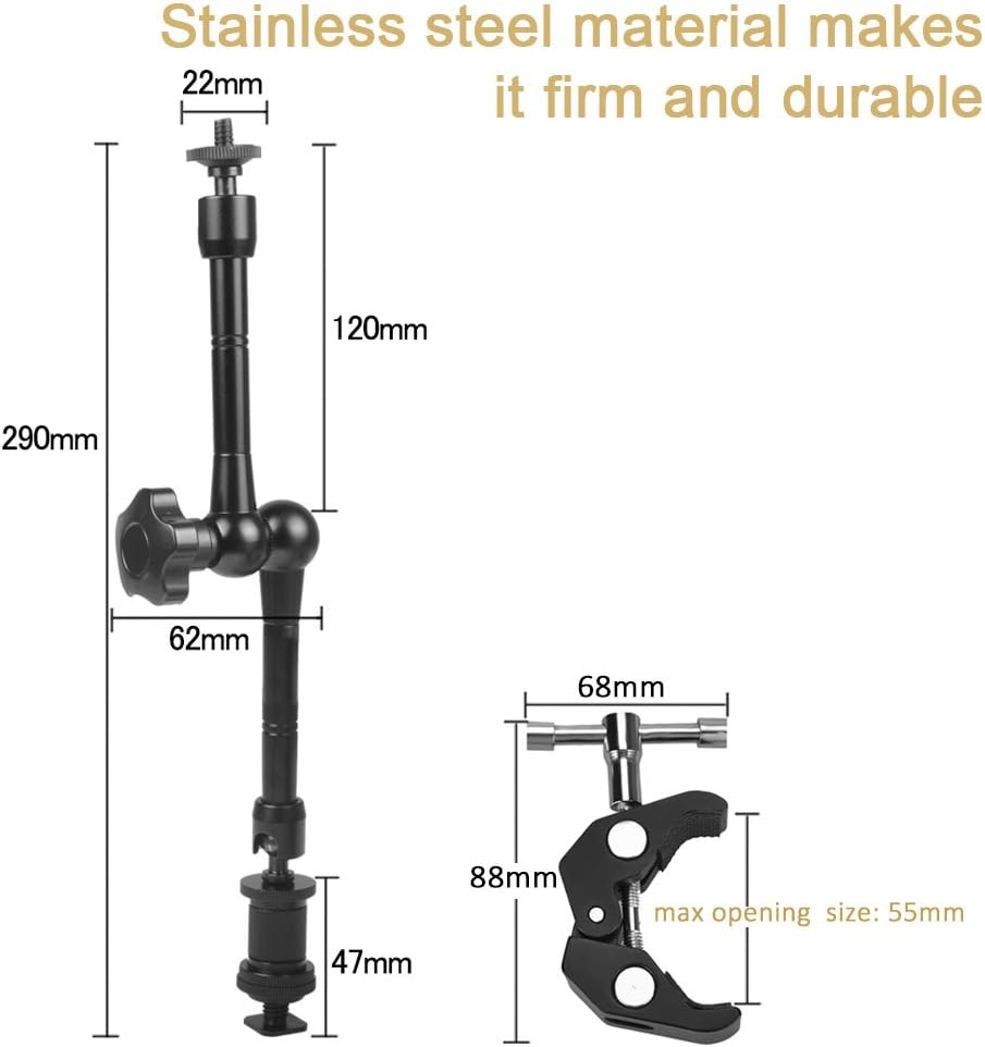 KAGYOKU 11" Articulating Magic Friction Arm with Large Super Crab Clamp Mount Clip Pliers for DSLR Camera Monitor LED