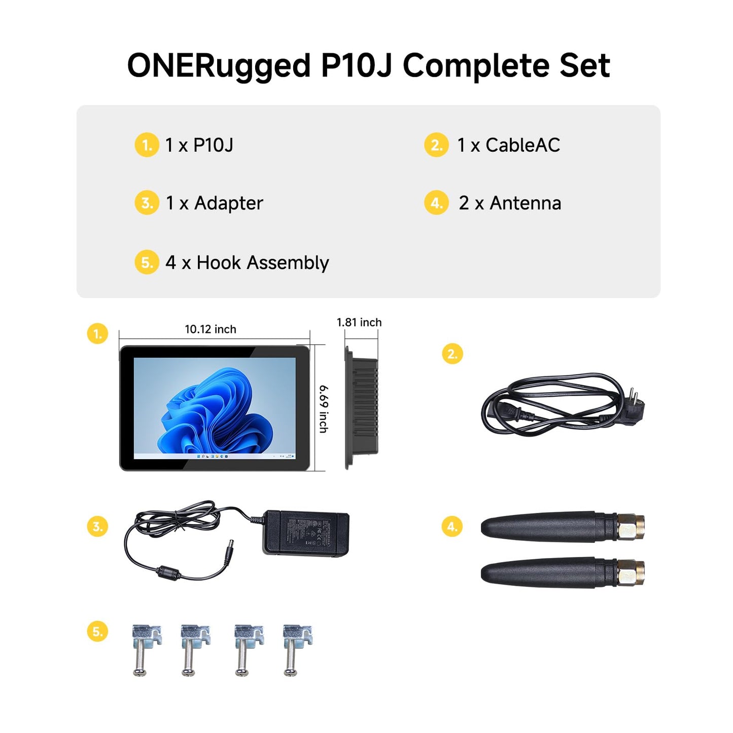ONERugged 10.1 inch Industrial Panel PC P10J, 10 Point Capacitive Touch Screen Panel Computer, 8GB+128GB, Celeron N5100, Windows 11 Pro, 2xUSB3.0, HDMI, 2xRS232, 2xLAN, BT5.0/WiFi - Black