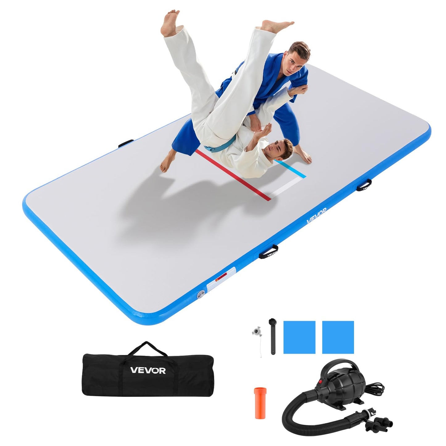 VEVOR 10x5 ft Wrestling Mat Inflatable, Martial Arts Thick Mat for Outdoor Indoor Home Gym Exercise, PVC Foldable Training Mats with 600W Air Pump, for Gymnastics Tatami Jiu Jitsu BJJ MMA Judo, Gray