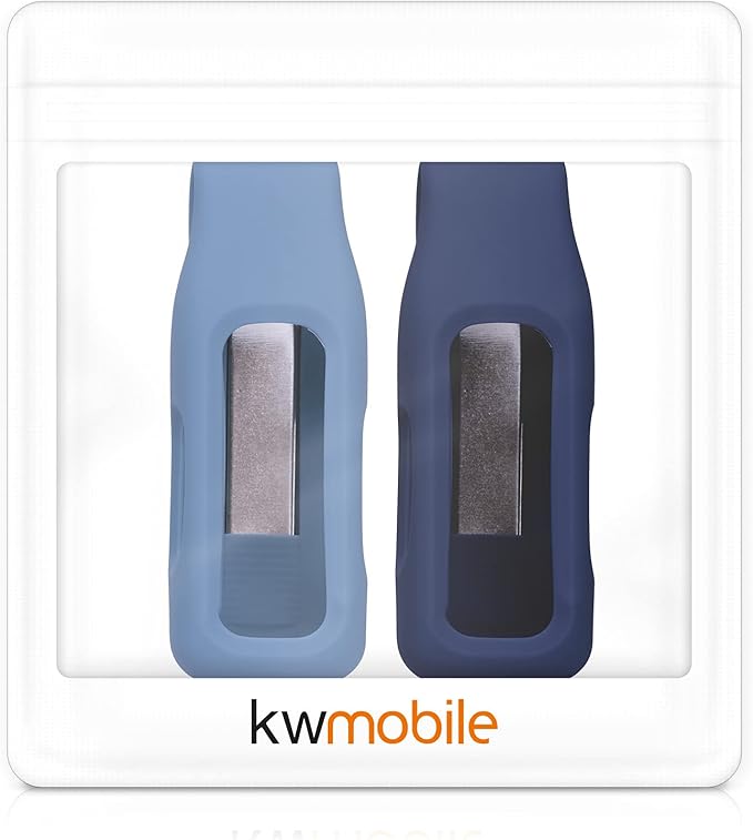 kwmobile 2X Clip Holders Compatible with Fitbit Inspire 3 / Inspire 2 / Ace 3 - Clip-On Holder Replacement Set - Black/Dark Blue