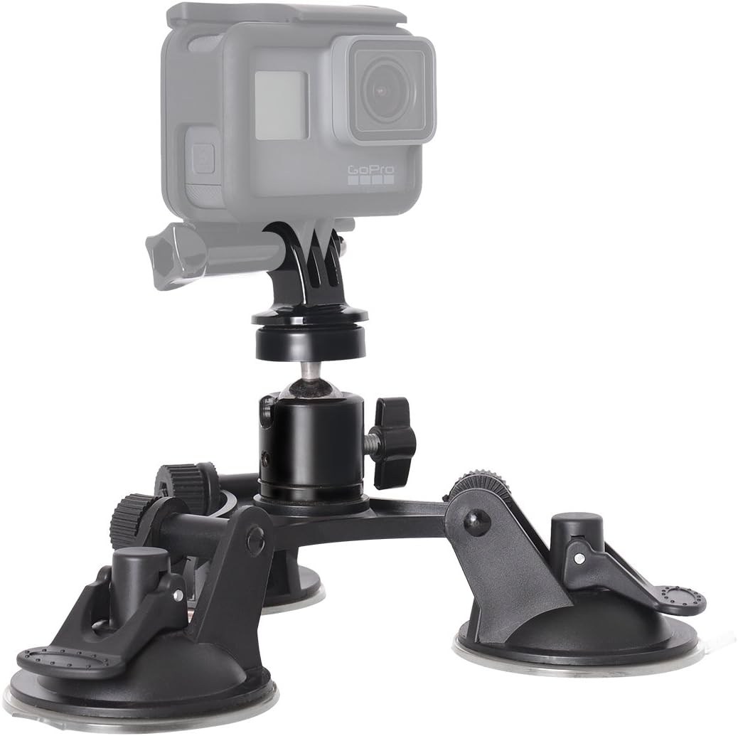 fantaseal Triple Cup DSLR Camera Suction Mount Compatible with Nikon Canon Sony DSLR/Camcorder + GoPro Hero Sony Garmin