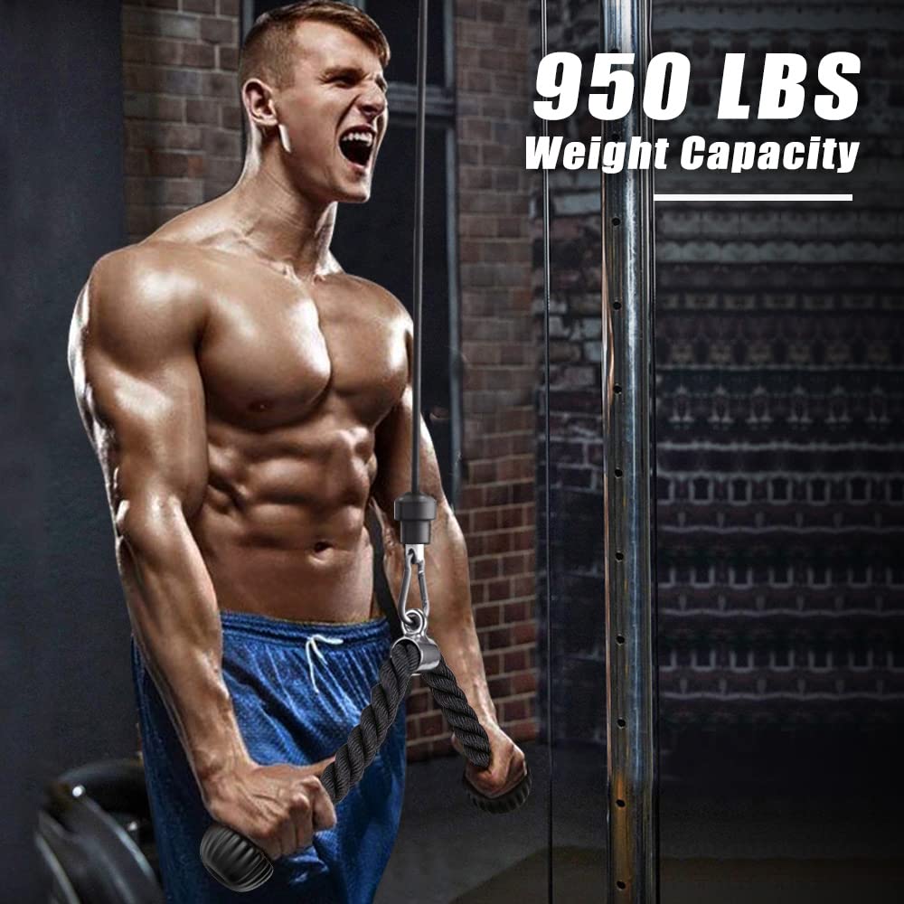 SELEWARE Tricep Rope Cable Machines Attachments for Gym, Heavy Duty Exercise Pulldown Rope with Soft Rubber Ends, Universal Tricep Pull Down Rope for Pulley System (Black, 28")