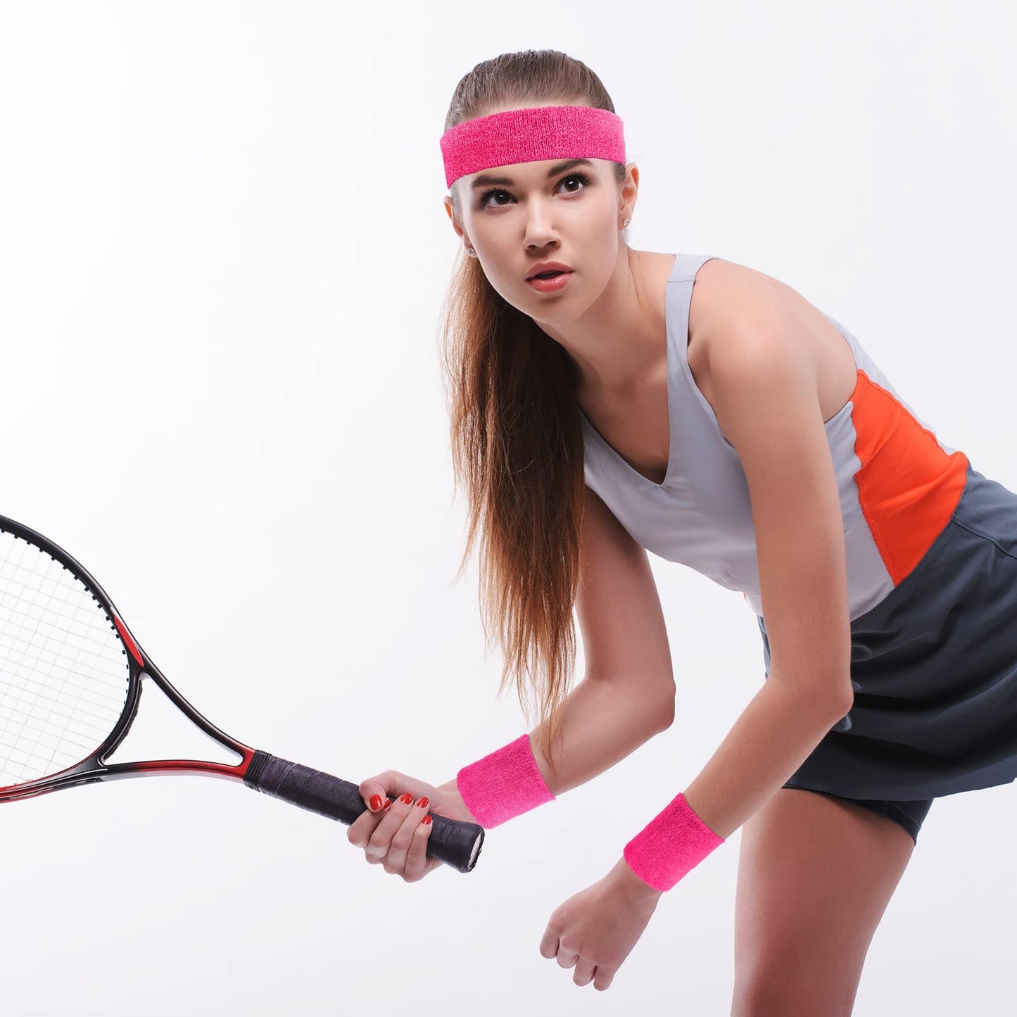 Civaner 12 Pcs 80 90s Neon Sweatbands Soccer Baseball Headbands Wristband Set for Men Women Party Cotton Headbands Terry Cloth Athletic Sweat Bands for Tennis Football Gym Outdoor(Bright Color)
