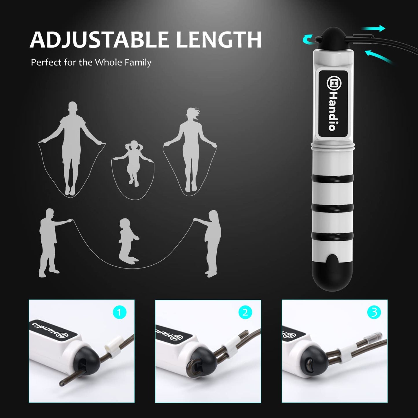 Jump Rope, H Handio Jump Rope with Counter, Workout Jumping Rope with Steel Ball Bearings, Adjustable Length Speed Skipping Rope for Men Women Kids Home Gym, Crossfit, Fitness Exercise (White)