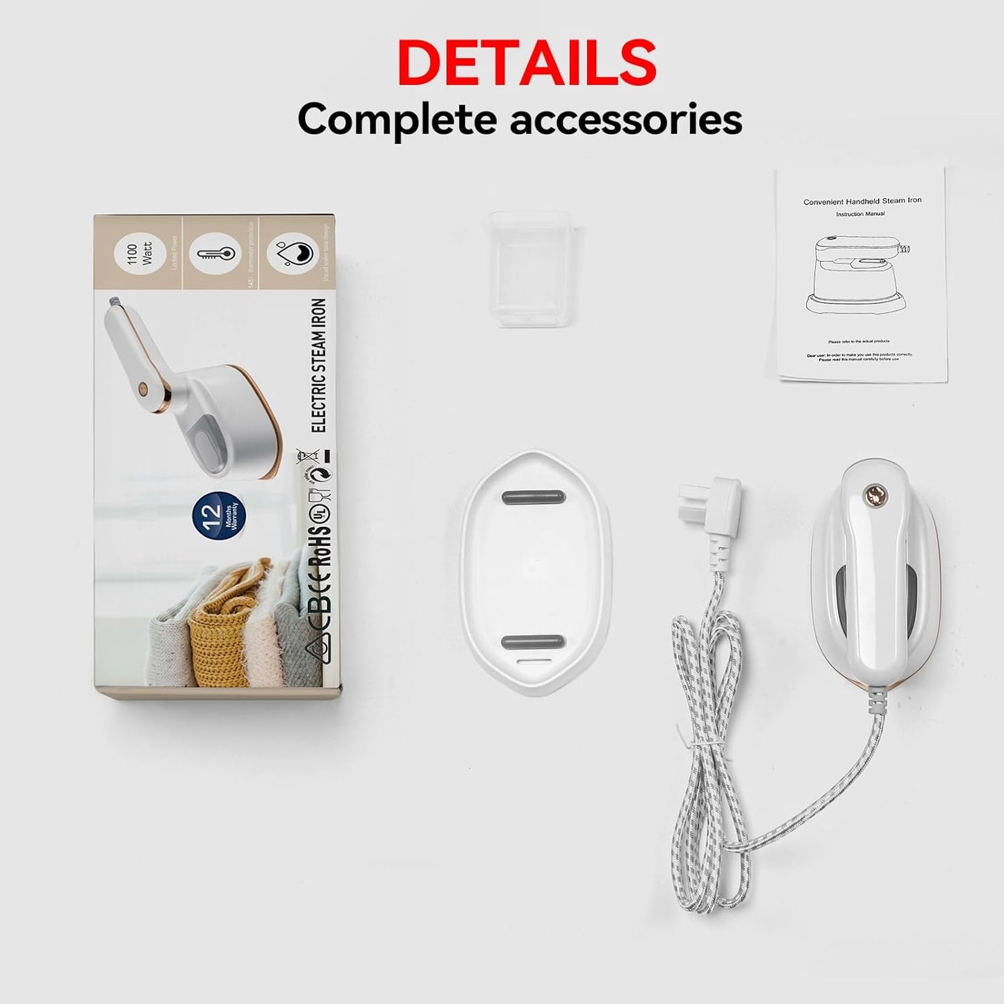 Skiennix Garment Steamer - 2-in-1 Travel Iron with 1100W Power | Fast Heat-Up & 3 Steam Levels (Light White)