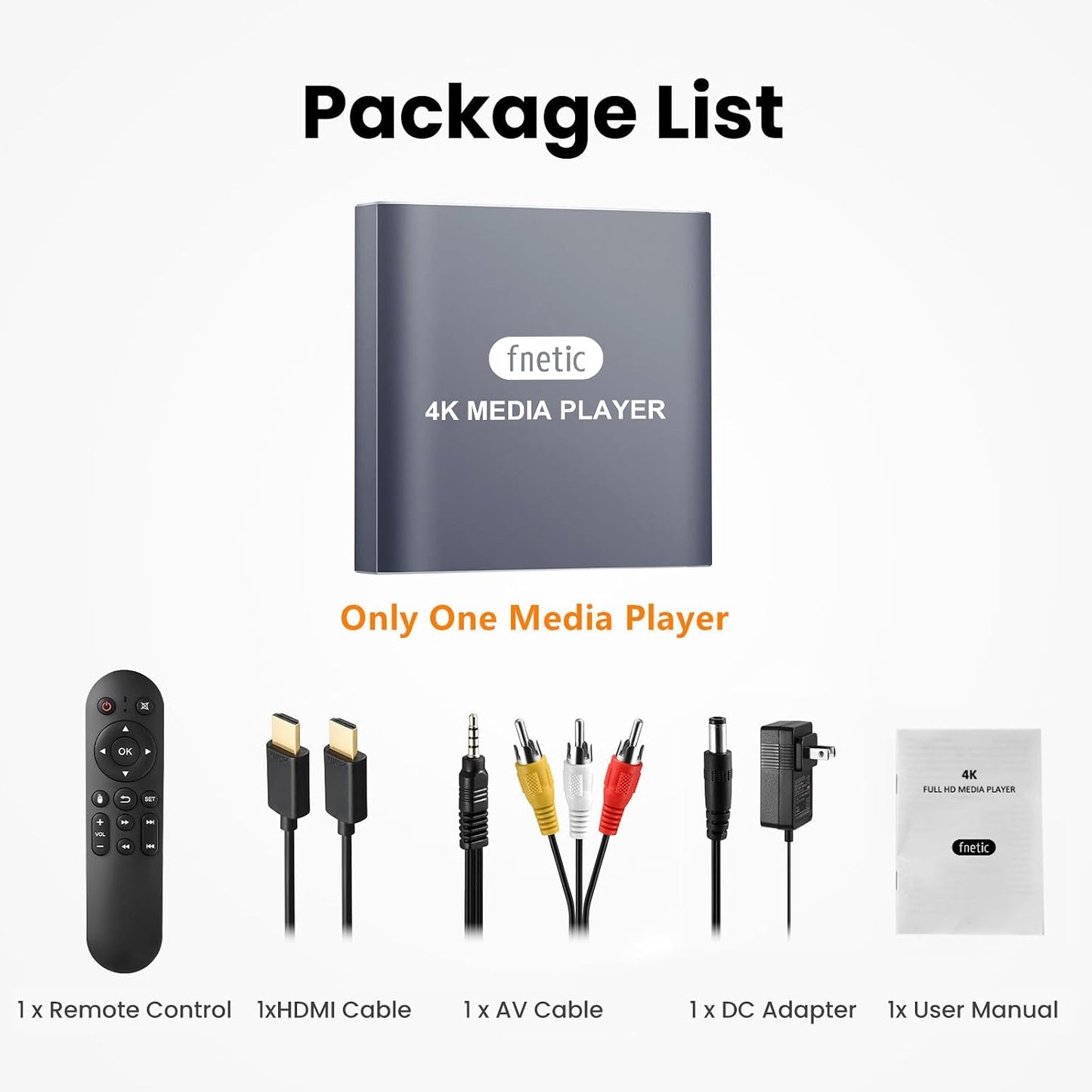 fnetic 4K MP4 H.265/HEVC, HD Digital Media Player, TV Video Player for USB Drive/Micro SD Card, Digital Signage, Auto
