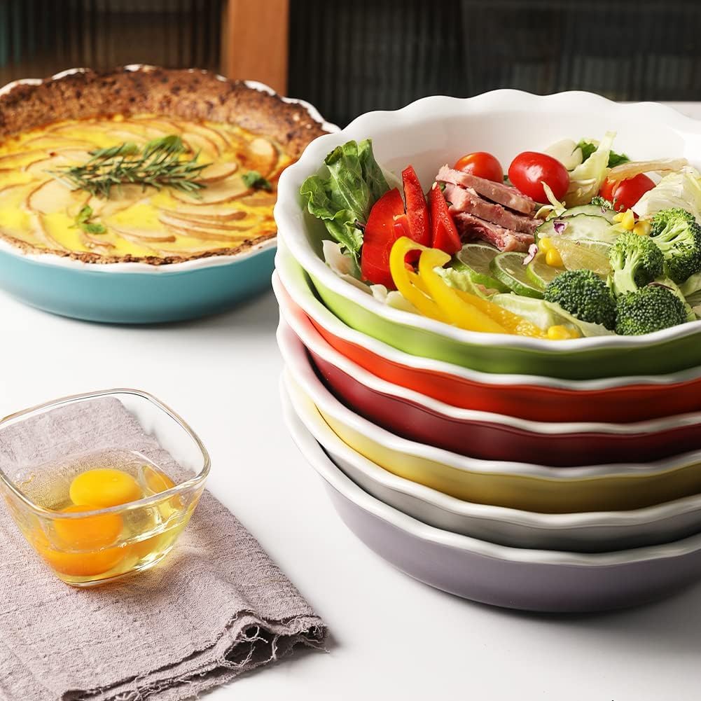Sweejar Ceramic Pie Pan - 10 Inch Round Baking Dish for Dinner, Non-Stick with Soft Wave Edge for Apple, Pumpkin, Pot Pies (Turquoise)