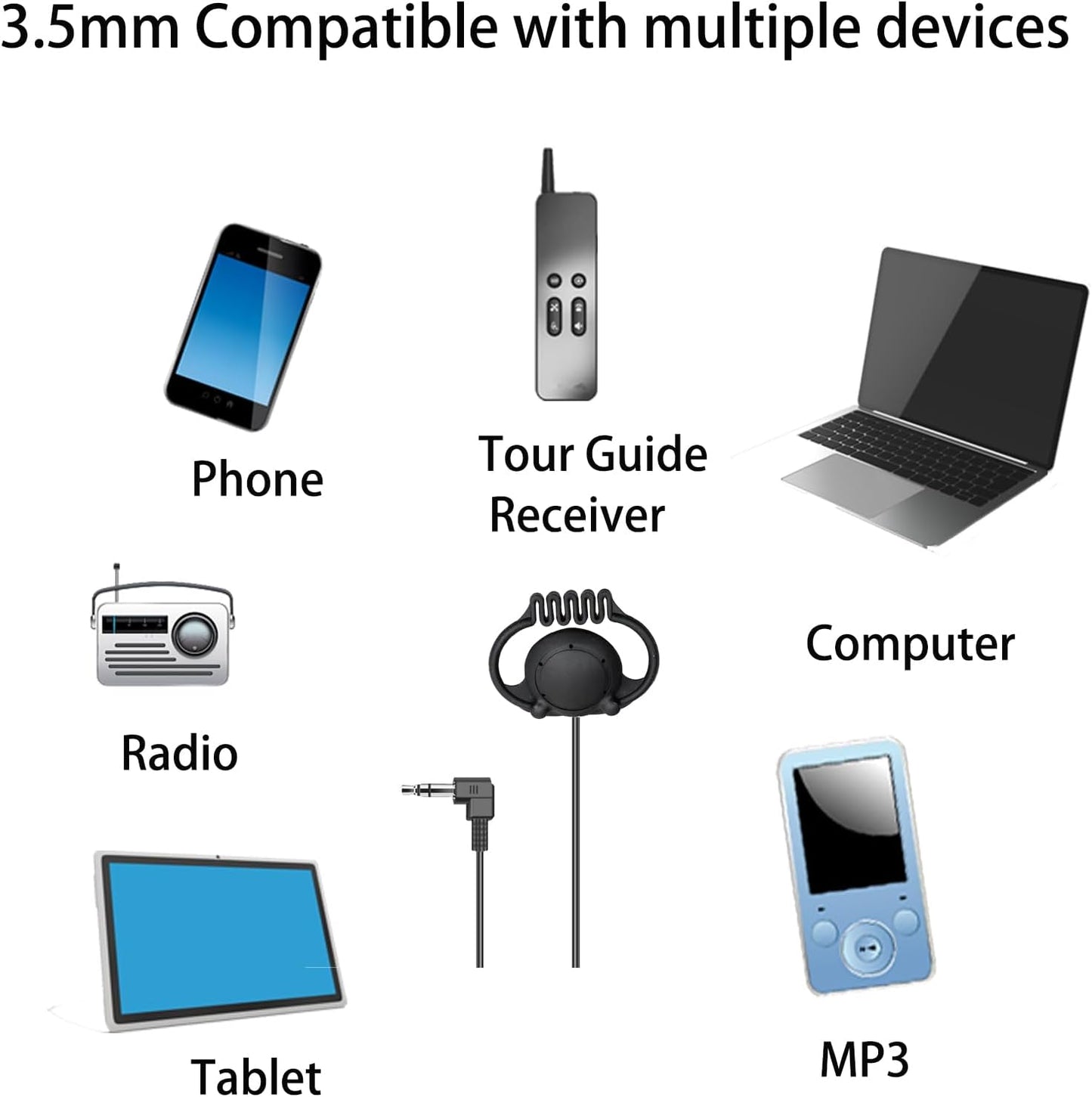 Generic 3.5mm MP3 Single Earphone Mono with D-Shaped Wave-Adjustable Design Plug, for Tour Guide System Receiver Radio