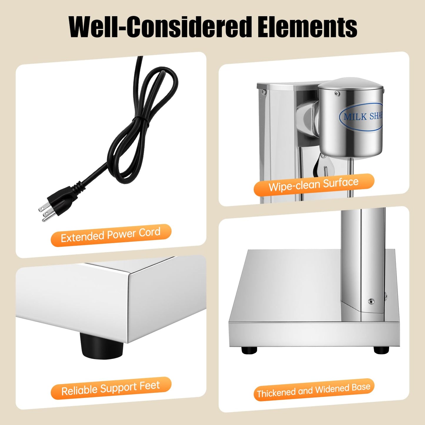 Electric Milkshake Maker Machine, 180W 2-Speed Milk Shake Mixer Machine with 22oz Stainless Steel Mixing Cup, Commercial Milkshake Blender & Drink Mixer for Home or Business(Silver)