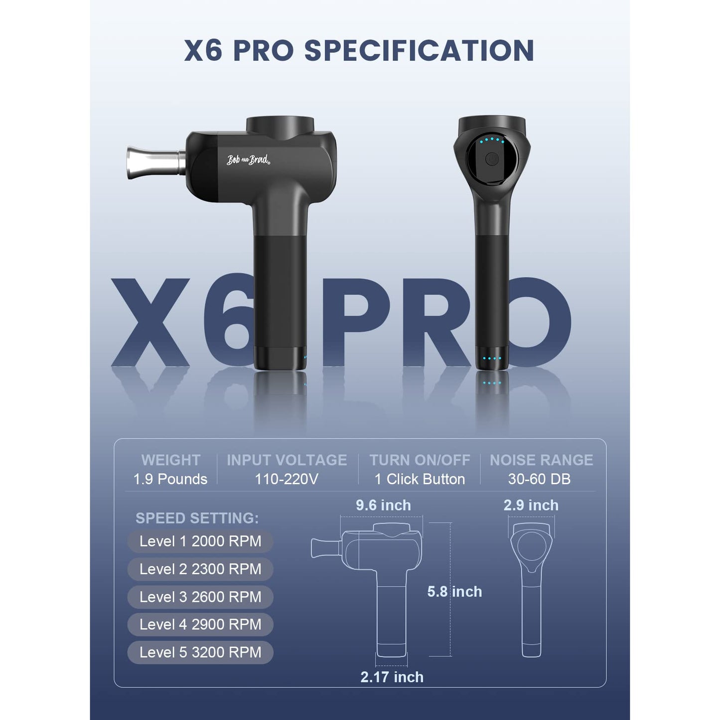 BOB AND BRAD X6 Pro Massage Gun Deep Tissue Percussion with Metal Head Therapy, Professional Muscle Massage Gun for Athletes, Electric Massager Gun for Pain Relief,Christmas Gift for Men Women Dad Mom