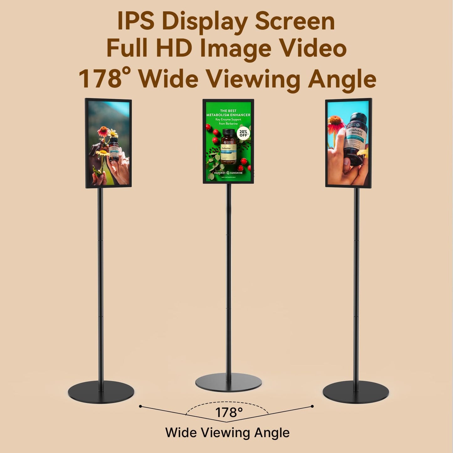 QIXZOCV 15.6" Digital Signage, Capacitive Touchscreen Advertising Display, Adjustable Stand, Android OS Interactive Kiosk, Wireless Screen Mirroring, 4+64GB, Multiple interfaces Available