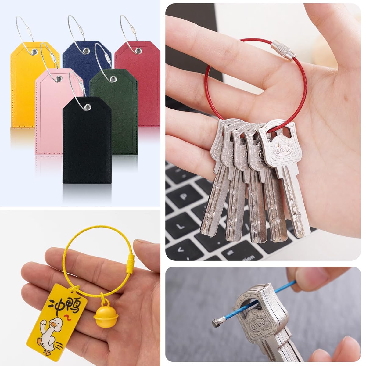 ROYHOO 50PCS Stainless Steel Wire Keychains Cable, Key Rings, Heavy Duty Luggage Tags Loops Tag Keepers 1.5mm Twist Barrel (Cable Length: 5.9 inches)