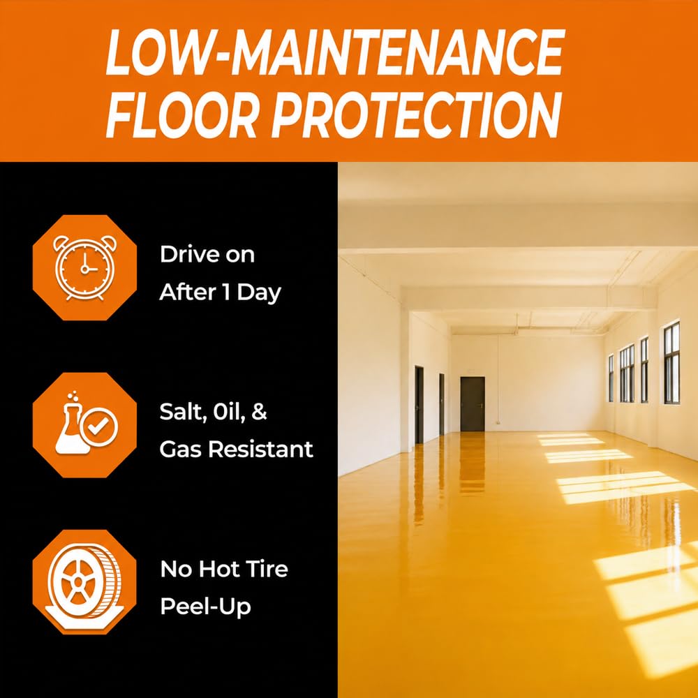 SHENGWEI Floor Paint, Epoxy Resin Floor Coating Kit - 3 Gallon, 100% Solids Self Leveling with Medium yellow High Gloss Finish, Industrial Grade for Garage, Basement, Countertops - Covers 360 Sq Ft, Fast Curing