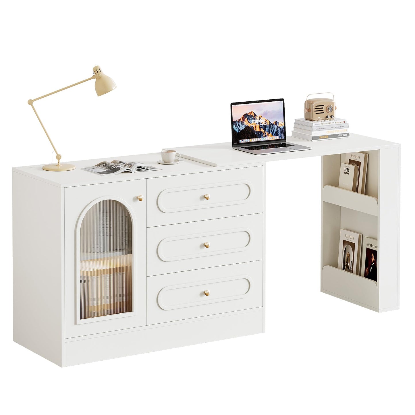 Tribesigns 78" L Shaped Desk with Storage, Modern Corner Desk with 3 Drawers for Small Space, Reversible L Shape Desk with Cabinet & Adjustable Shelves for Home Office Bedroom (White)