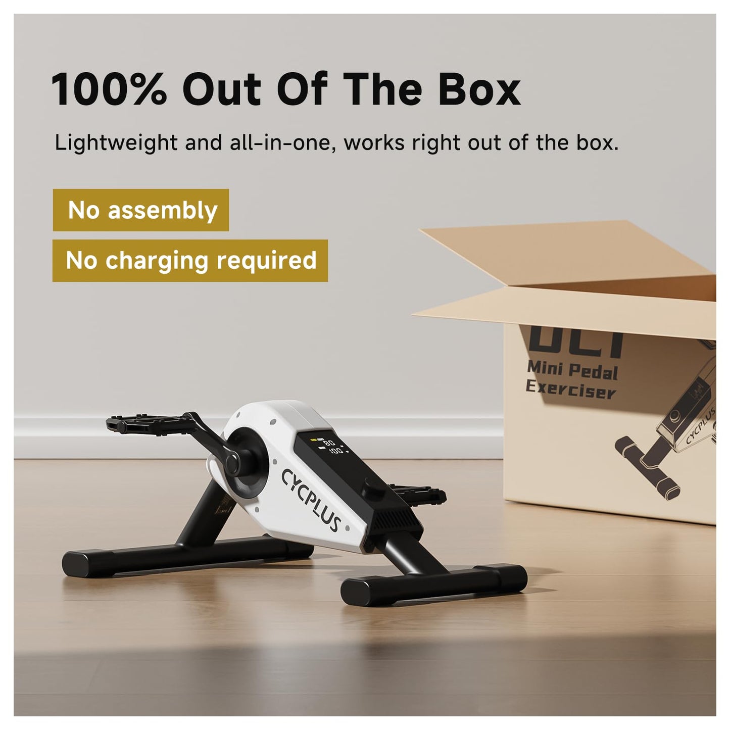 CYCPLUS DC1 Mini Pedal Exerciser, Self-Powered 160W Brushless Motor, ERG Mode & App Sync, Ultra-Quiet Magnetic Resistance, Compact for Office/Home (10.6lb, 0.18㎡ Space-Saving)