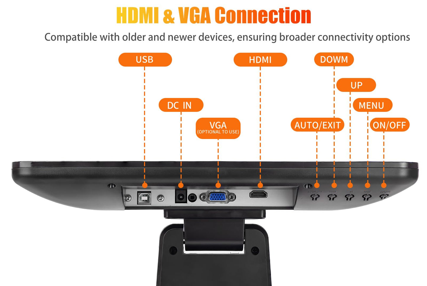 ANGEL POS Commercial Grade 17.3 Inch 1920 x 1080 FHD Touchscreen POS Monitor, 10 Points Touch HDMI VGA, Waterproof Dustproof Screen, Indusitrial, Office, Retail, Gym, Warehouse