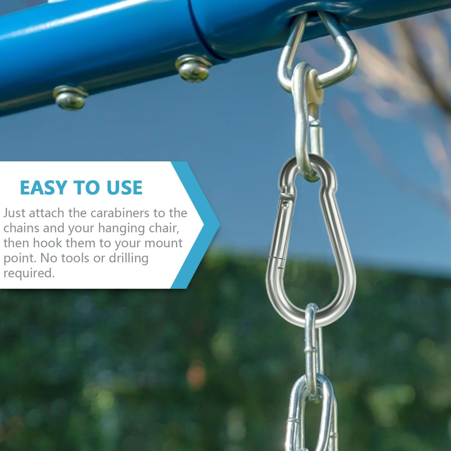 Favuit Heavy Duty Stainless Steel Chain, Hanging Safety Link Chain Fitness Chain Weight Lifting Chains with Carabiners for Home Gym Hammock Swing Hanging Chair Punching Bags (2 Pack)