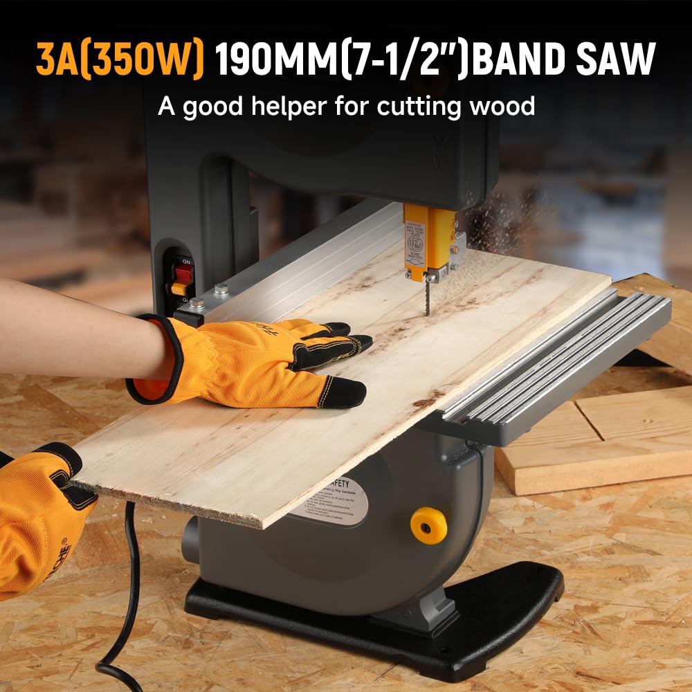 HOTECHE 7-1/2-Inch Band Saw, 3-Amp, Max Cutting Depth 3.2-Inch Width 7.5-Inch,Tilting Range 0-45° for Precision Woodworking and Metal Cutting