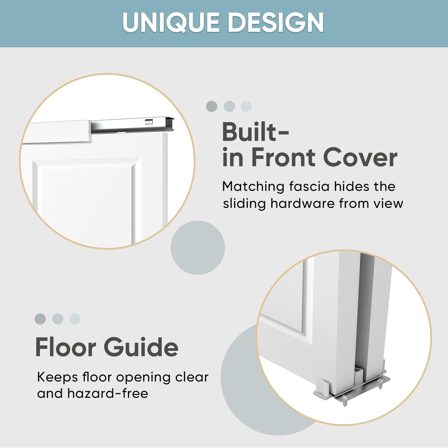 JUBEST 48x80 in Sliding Closet Door, Raised 2-Panel Square Top White Primed Hollow Core Door Slab with Hardware Kits & Matching Fascia, Pre-drilled & Paintable, Space-Saving for Bedroom Laundry