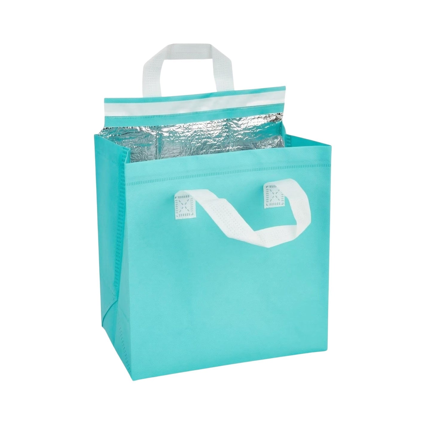 Restaurantware Insulated Delivery Bags 100 Count 9.449 x 5.906 x 10.236 Inches Nonwoven Take Out Bags For Food With Sturdy Handles, Teal Insulated Grocery Bags Tamper-Evident Foldable