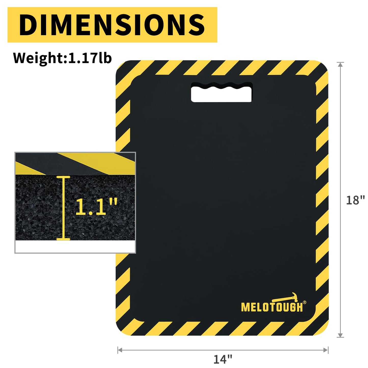 MELOTOUGH Kneeling Pads for Work, Soft & Thick Foam Kneeling pad for Gardening, Auto-Repair, Cleaning, Flooring, Water Resistant, Shock Absorption, 18"x14"x1.1" (Black)