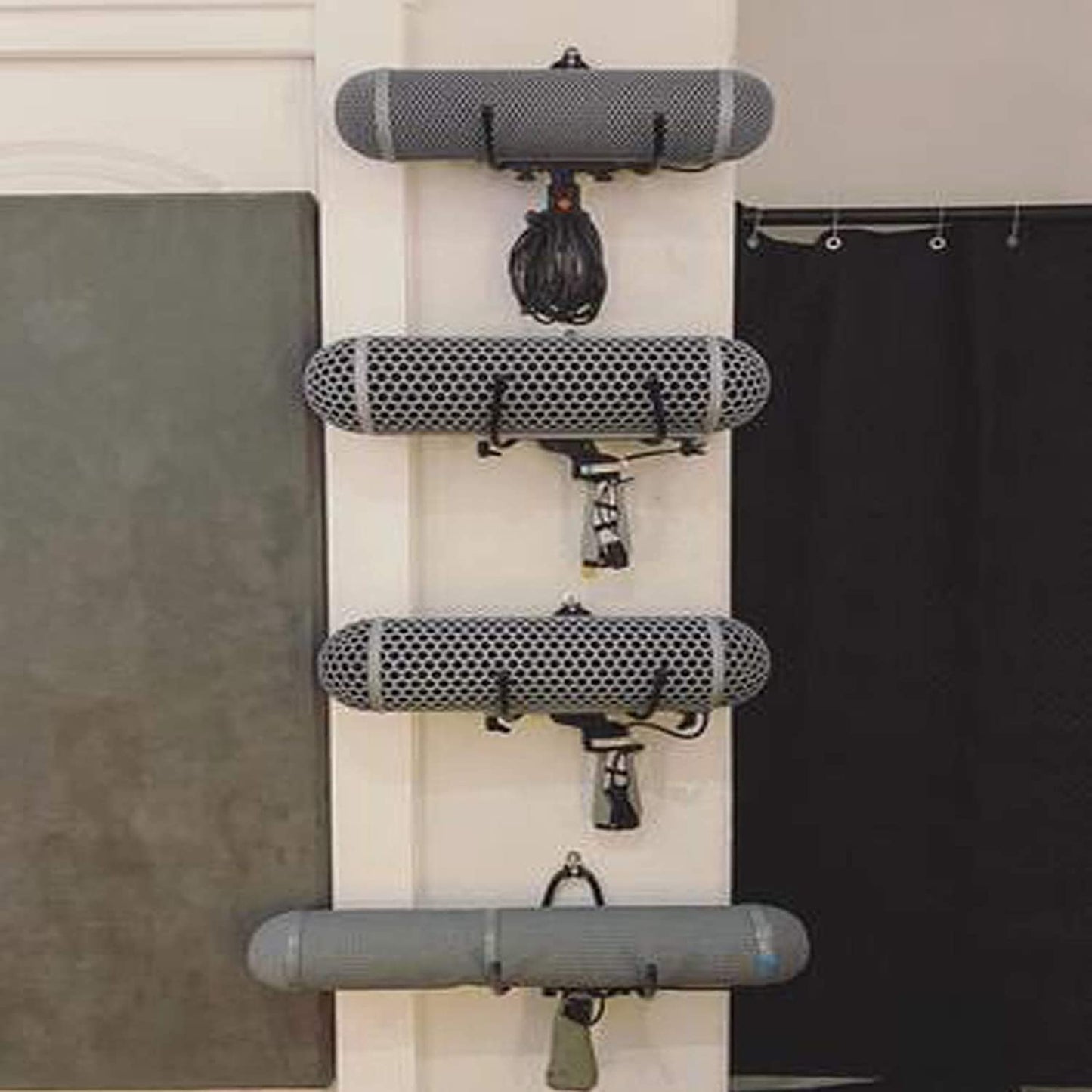 Wall Mount Yoga Mat Foam Roller and Towel Rack Hooks , Exercise Mat Storage Shelf for Hanging Yoga Strap and Resistance Bands at Your Fitness Class or Home Gym, Adjustable Size,Up to 20Lbs - (2 Pack)