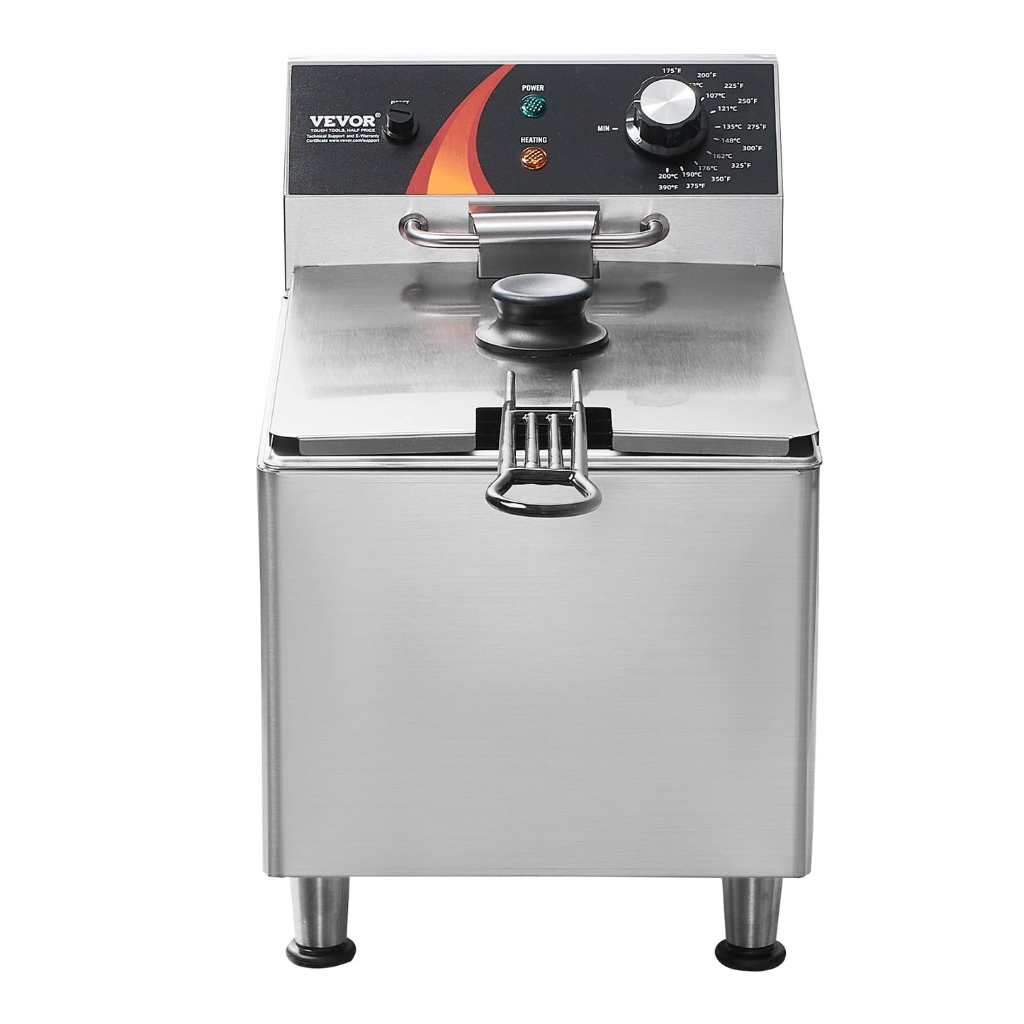 VEVOR Commercial Deep Fryer, 1750W Electric Countertop Fryer with Basket & Height-Adjustable Feet, 12Qt / 11.5L Stainless Steel Single Oil Fryer, Temp Control, Overheat Protection, for Restaurant Use
