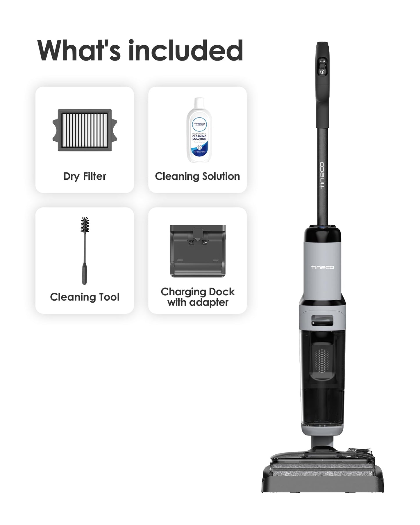 Tineco Floor ONE i5 Stretch Wet Dry Vacuum Cleaner, Vacuum & Mop in One Step, 20kpa Powerful Suction, 180° Lay-Flat Design, Anti-Tangle Design, Dual-Sided Edge Cleaning, Up to 30* Minutes Runtime