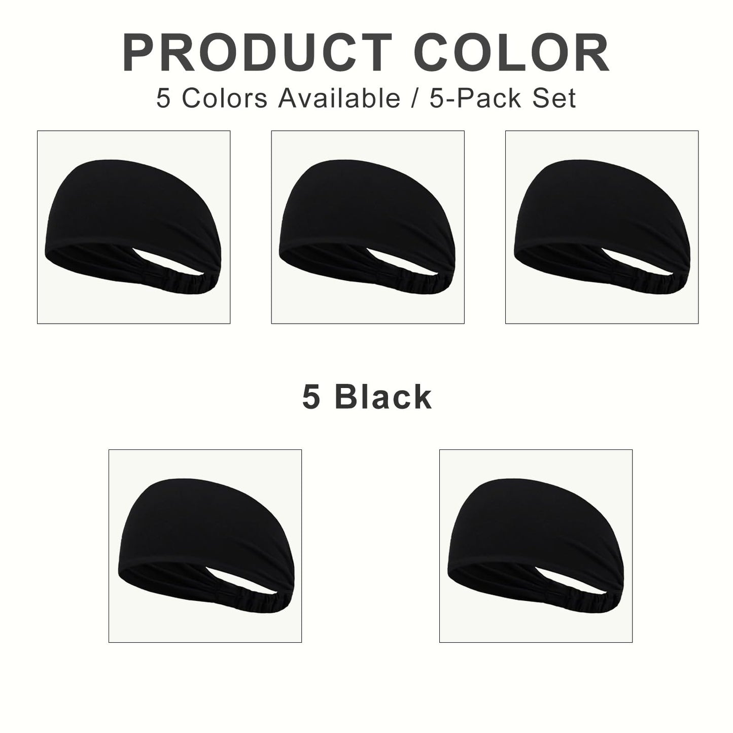 Calbeing Headbands for Women, 5 Pack Black Sweat-Absorbing Sport Sweatbands, Soft Elastic Yoga Hairbands, Comfortable Hair Bands for Fitness Workout Travel Exercise