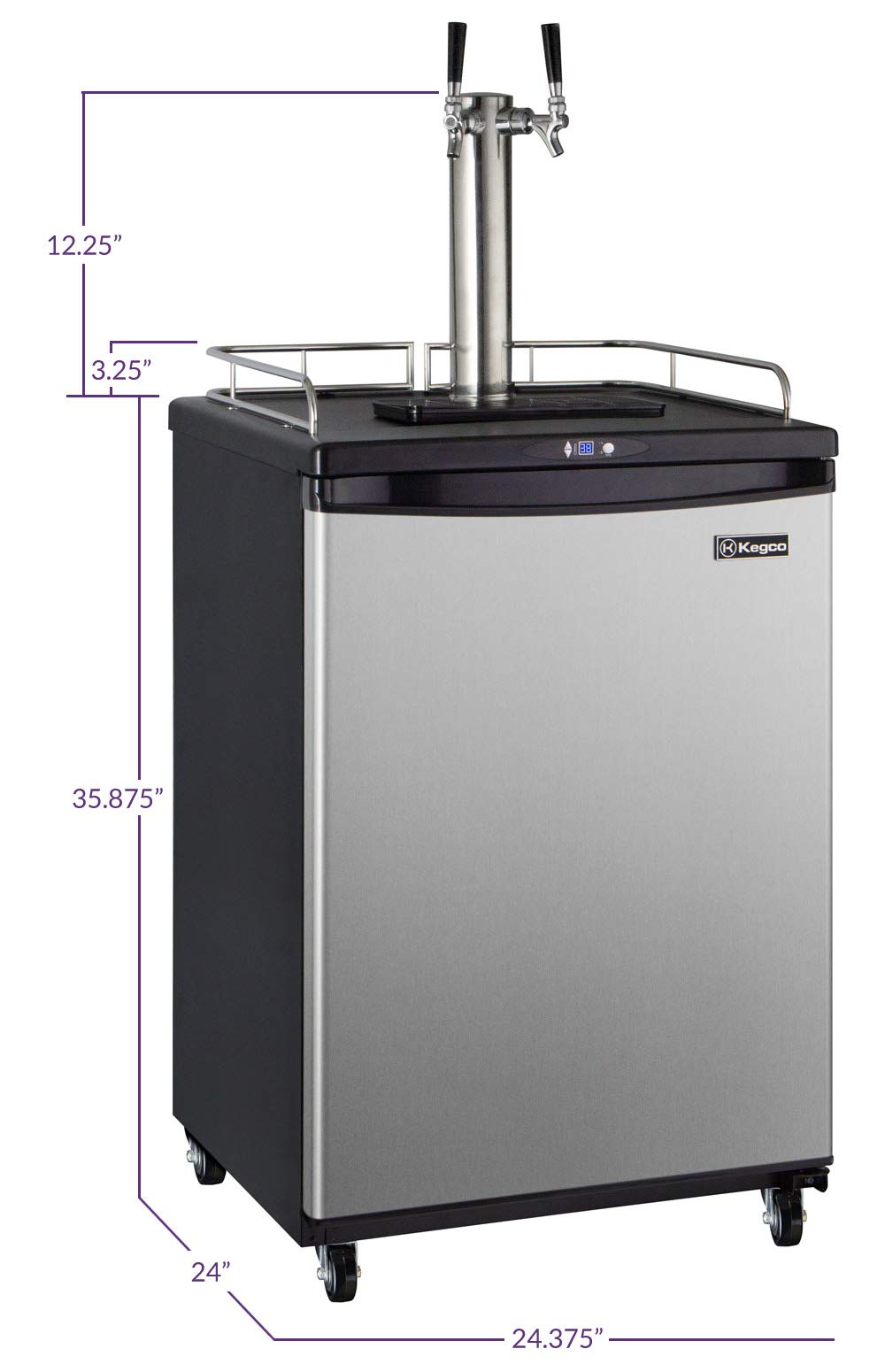 Kegco Keg Dispenser, 2 Faucet, Stainless Steel